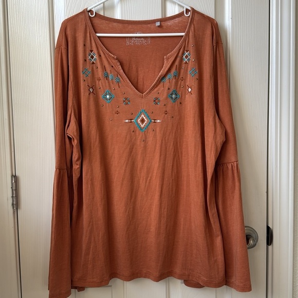Panhandle Women’s Boho Embroidered western Long Bell Sleeve Top Neutral XXL - Picture 4 of 13